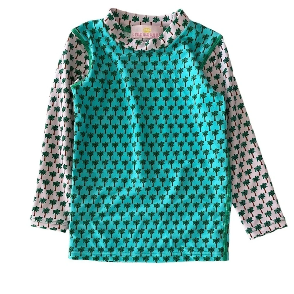Submarine Dramaqueen Little Girls Long Sleeve Rash Guard & Bikini Palm Tree NWT